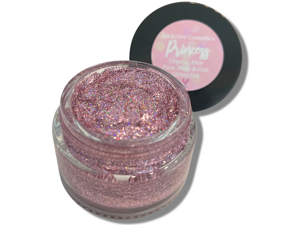 PRINCESS All Natural Glitter Gel- Aloe based, Vegan Friendly Glitter Makeup Gel for Eyes, Face, Hair and Body!