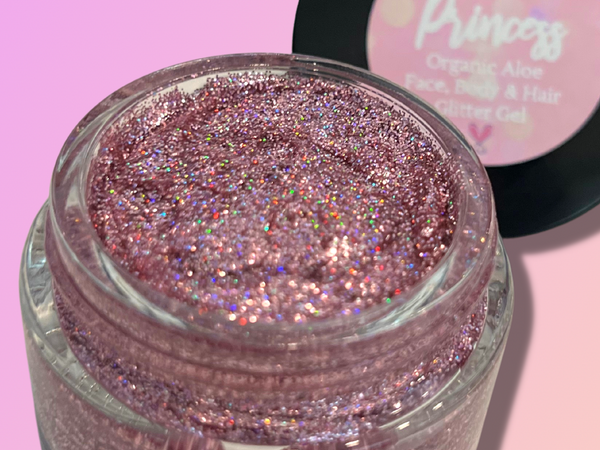 PRINCESS All Natural Glitter Gel- Aloe based, Vegan Friendly Glitter Makeup Gel for Eyes, Face, Hair and Body!