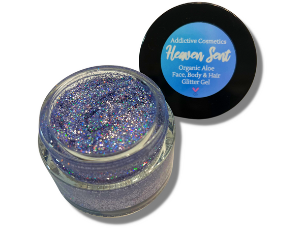 HEAVEN SENT Holographic Light Blue All Natural Glitter Gel- Aloe based, Vegan Friendly Glitter Makeup Gel for Eyes, Face, Hair and Body!