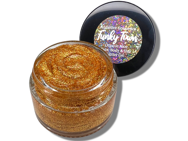 FUNKY TOWN Holographic Gold All Natural Glitter Gel- Aloe based, Vegan Friendly Glitter Makeup Gel for Eyes, Face, Hair and Body!