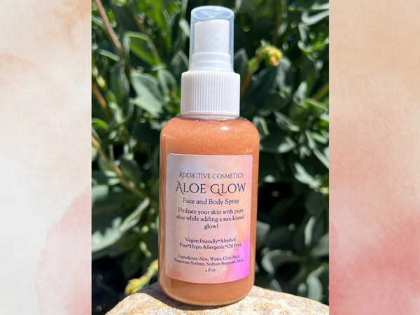 ALOE GLOW Shimmer Mist- 100% Pure Aloe Hydration- Great for Face, Hair & Body! Organic and Oil Free