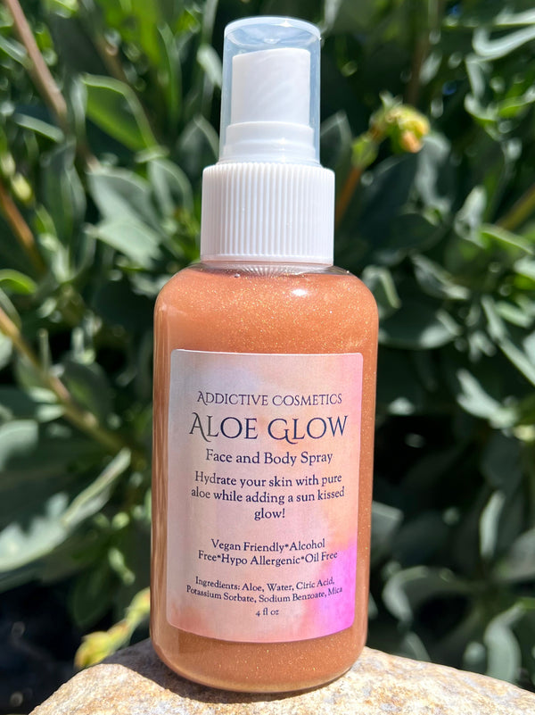 ALOE GLOW Shimmer Mist- 100% Pure Aloe Hydration- Great for Face, Hair & Body! Organic and Oil Free